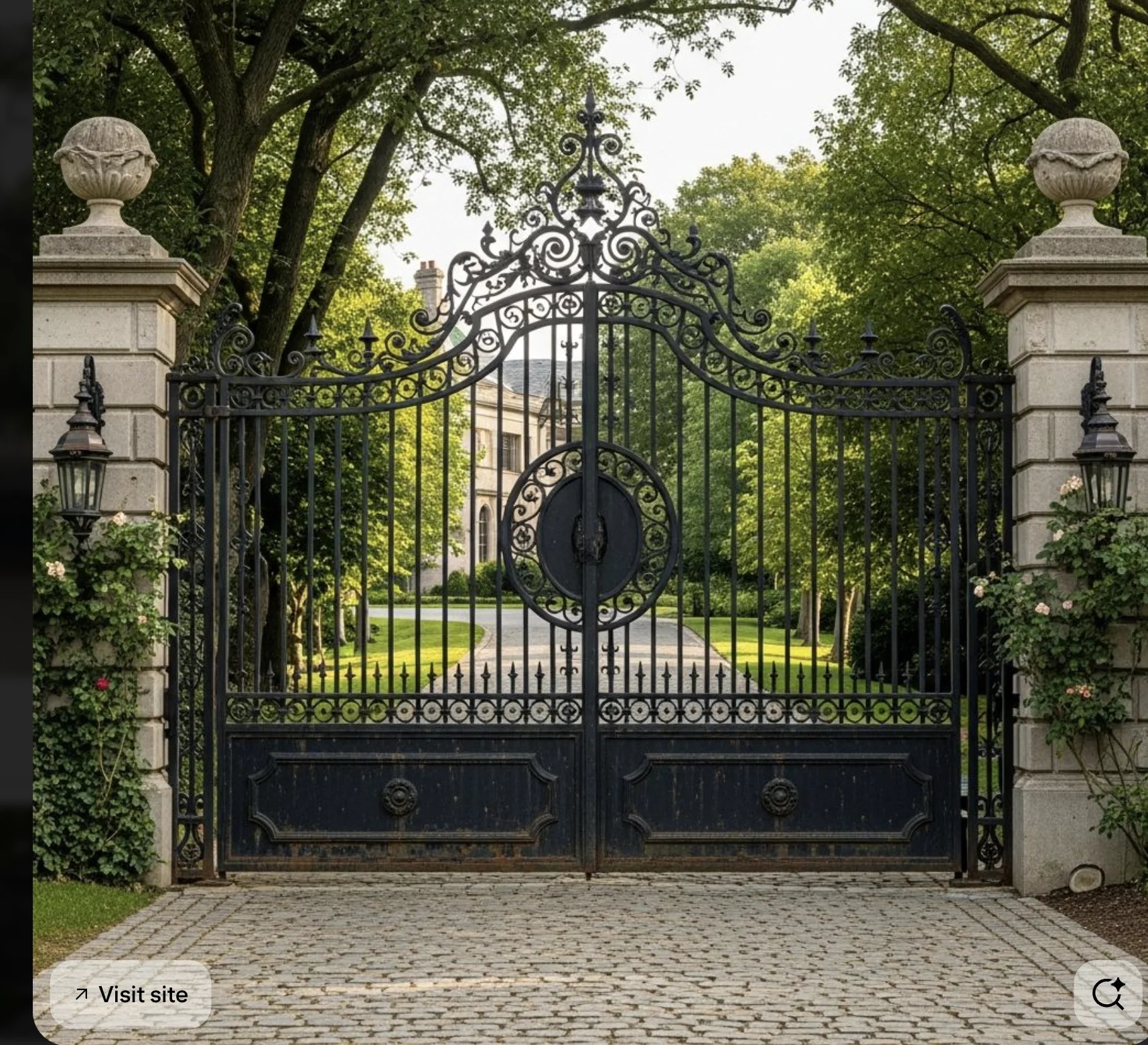 Ornamental estate gate between stone piers